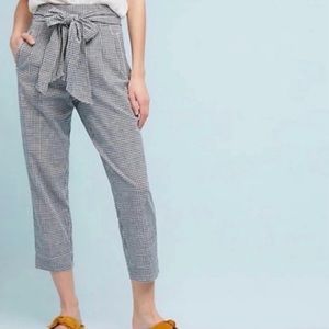 Anthropologie Pants Size 4 Cartonnier Tie Gingham Crop Trousers Linen Summer